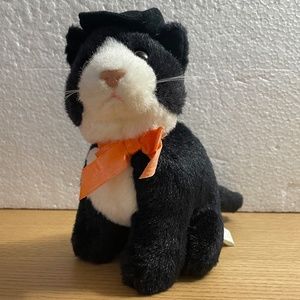 Vintage America Wego Black Cat Plush w Witches Hat Halloween Stuffed Animal 6"